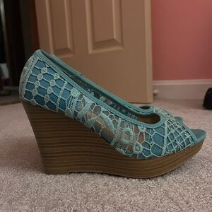 American Eagle Outfitters Teal Lace Wedges